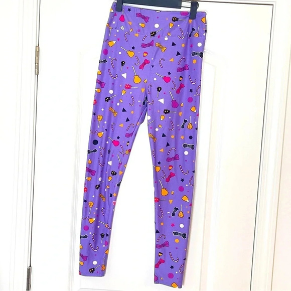 Lularoe Halloween Candy Corn Lollipops Canes Purple Leggings- One Size (OS) - Picture 1 of 5